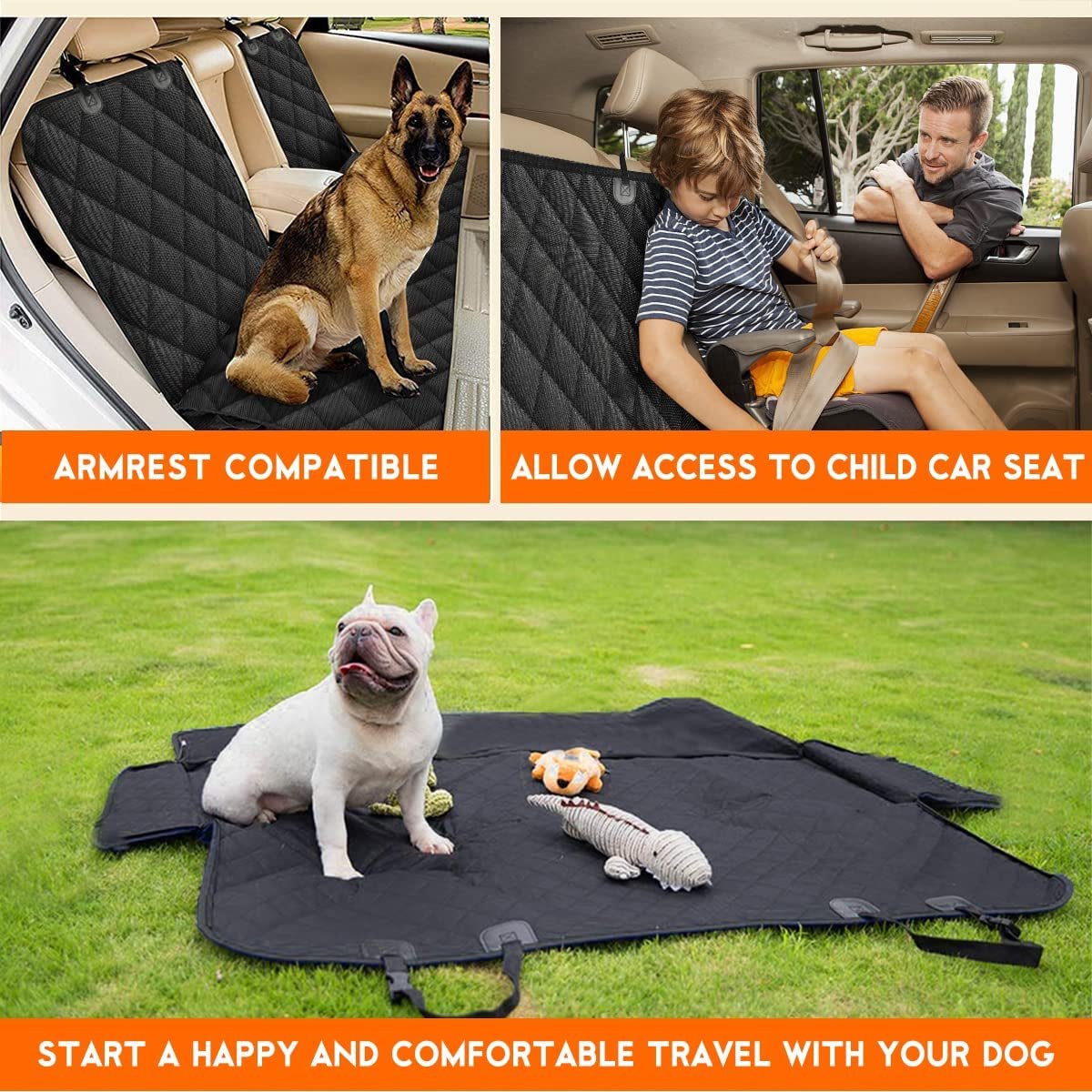 Dog Car Seat Cover, Back Seat Cover for Dogs Pet Car Seat Protector Waterproof Bench Car Seat Cover, Non-Slip Rear Seat Cover Fits Middle Armrest for Most Cars Suvs Trucks - Black - Quality products