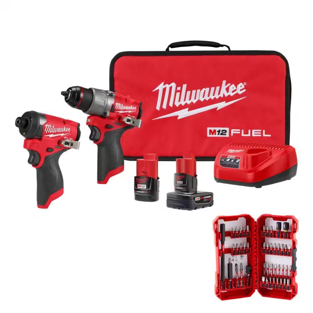 M12 FUEL 12-Volt Lithium-Ion Brushless Cordless Hammer Drill & Impact Driver Combo Kit (2-Tool) with Bit Set (45-Piece) - Quality products