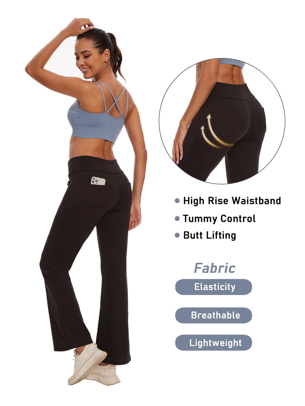Womens Bootcut Yoga Pants Flare Legging with Pockets High Waist Lightweight Bottoms Workout Activewear Black XL - Quality products