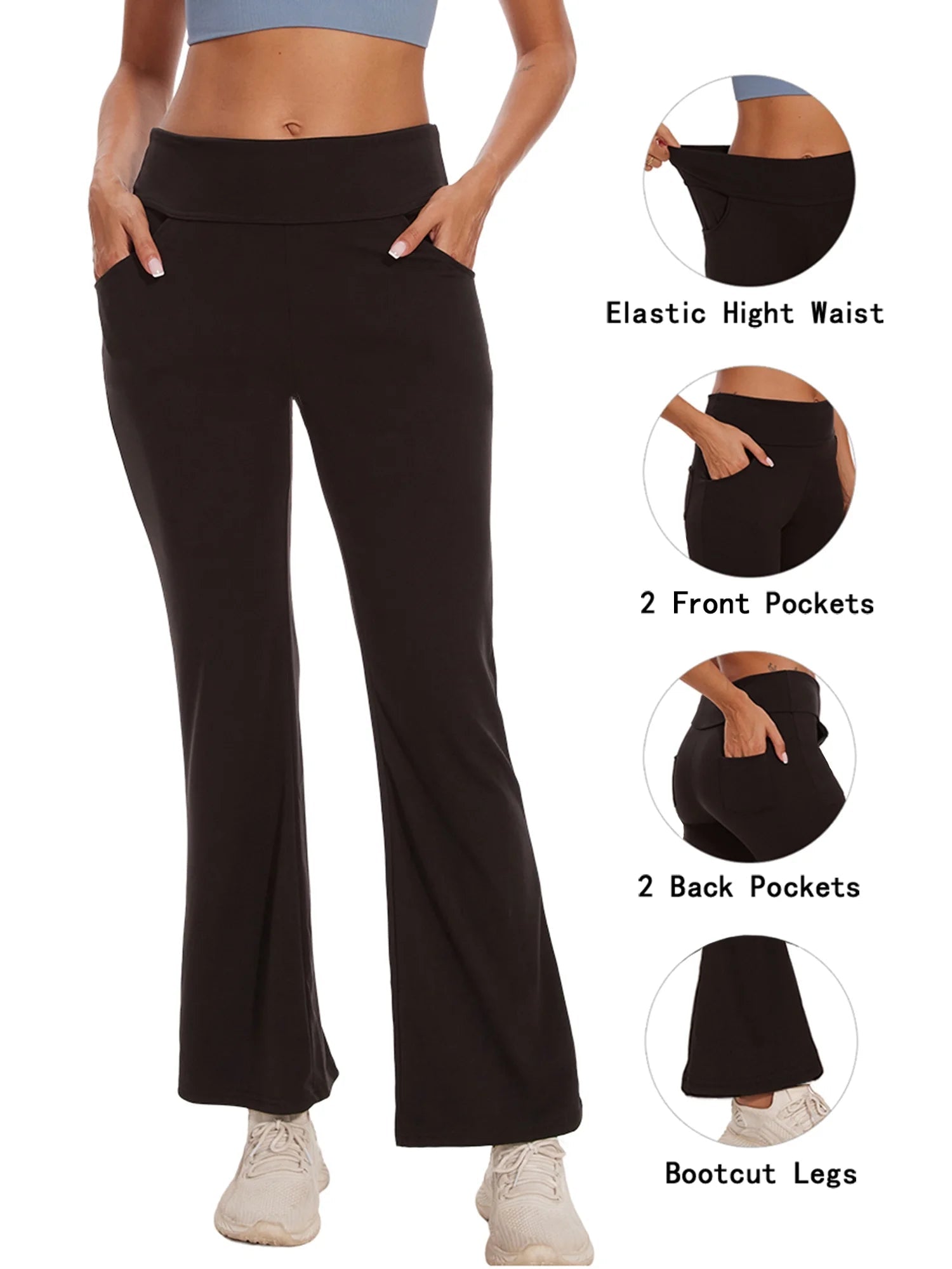 Womens Bootcut Yoga Pants Flare Legging with Pockets High Waist Lightweight Bottoms Workout Activewear Black XL - Quality products